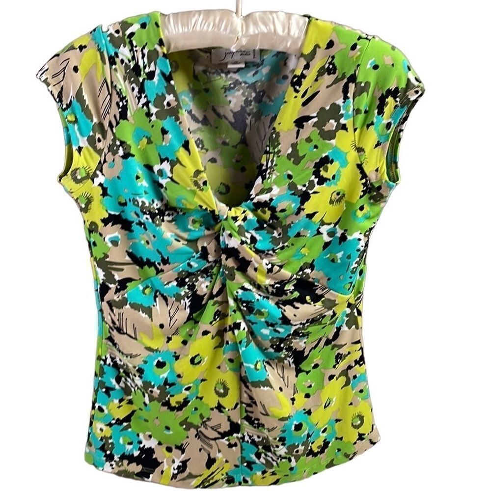 Josephine Studio Ladies Ruched Knotted Top Size Petite Small Greens Teal Black